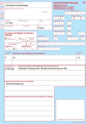 Beispiel Diagnosegruppe WS 2 g 
<br />6 Behandlungen D1 (standardisierte Heilmittelkombination)
<br />
<br />auch möglich: 
<br />WS 2 a - 6x MT + 6x Fango(Wärme)
<br />WS 2 d - 6x KG + 6x Fango(Wärme)
<br />WS 2 e - 6x KG Gerät + 6x Elektro
<br />WS 2 f  - 6x KMT + Fango(Wärme)
<br />
<br />usw. us